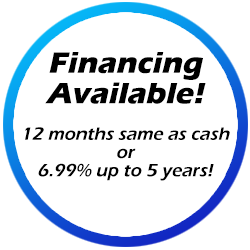 A graphic reading: Financing available! 12 months same as cashor 6.99% up to 5 years!